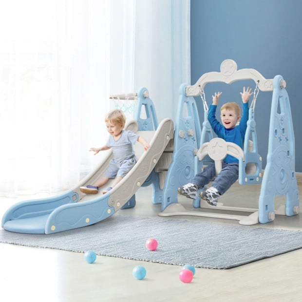 Kids Slide 170cm Swing Basketball Hoop Toddlers Playset Blue Image 8
