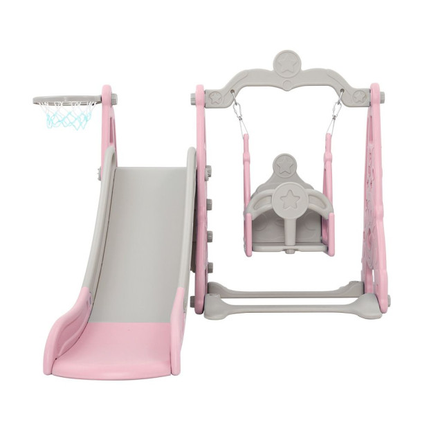 Kids Slide 170cm Swing Basketball Hoop Toddlers Playset Pink Image 3