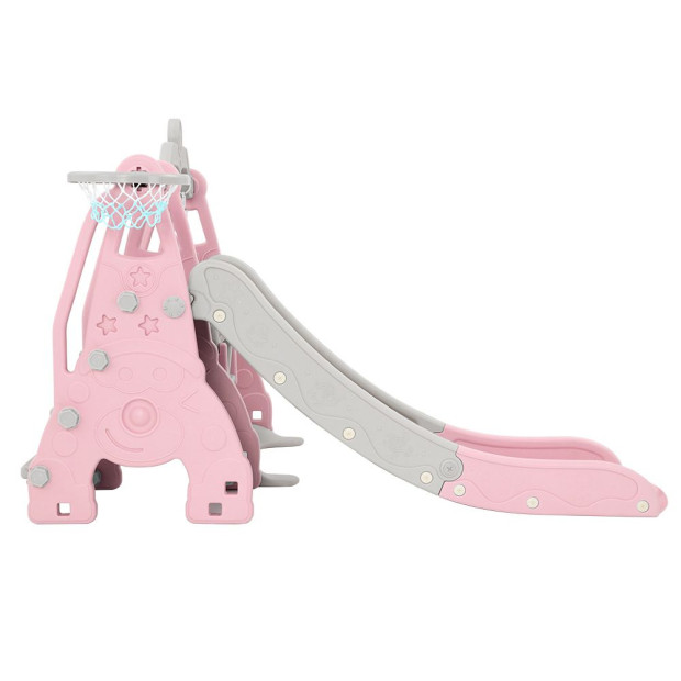 Kids Slide 170cm Swing Basketball Hoop Toddlers Playset Pink Image 4