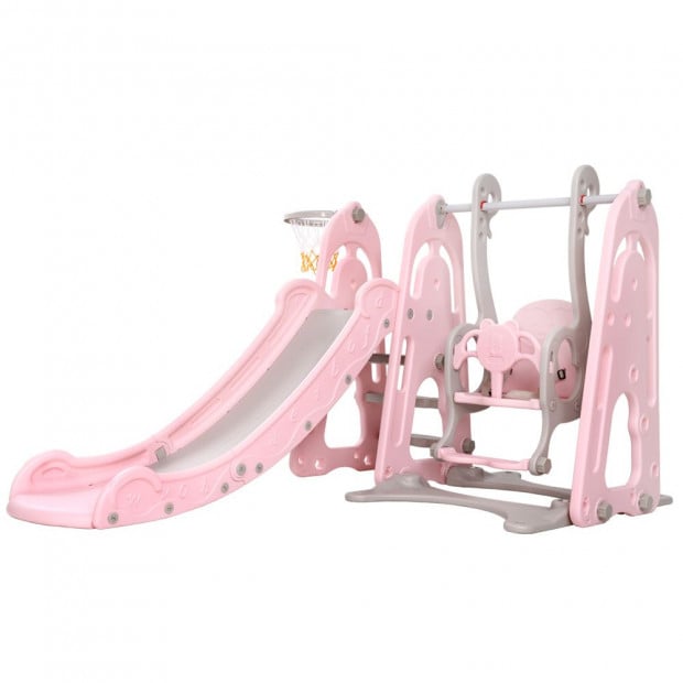 Kids Slide Swing Outdoor Indoor Playground Basketball Hoop Play Pink