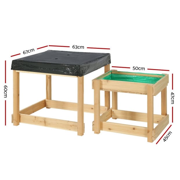 Kids Sandpit Sand Water Wooden Table w/ Cover Outdoor Pit Toys Image 2