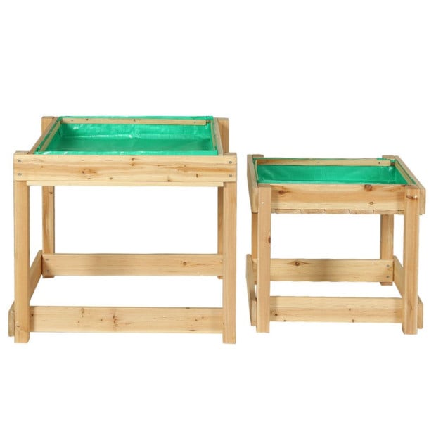 Kids Sandpit Sand Water Wooden Table w/ Cover Outdoor Pit Toys Image 3