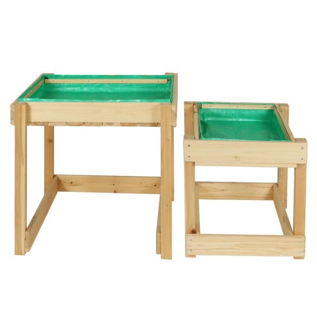 Kids Sandpit Sand Water Wooden Table w/ Cover Outdoor Pit Toys Image 4