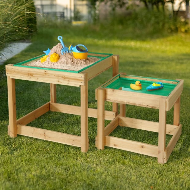 Kids Sandpit Sand Water Wooden Table w/ Cover Outdoor Pit Toys Image 8