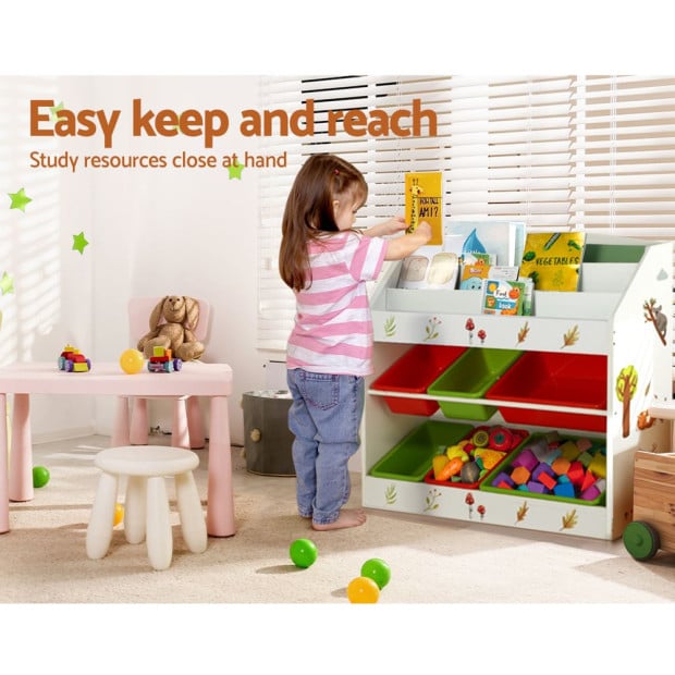 Kids Bookshelf Toy Box Organiser 6 Bins Display Shelf Storage Box Image 5