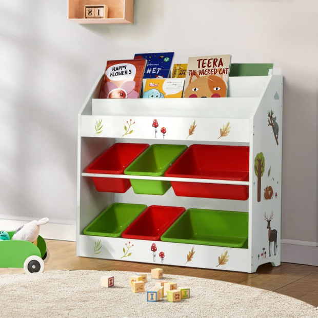 Kids Bookshelf Toy Box Organiser 6 Bins Display Shelf Storage Box Image 8