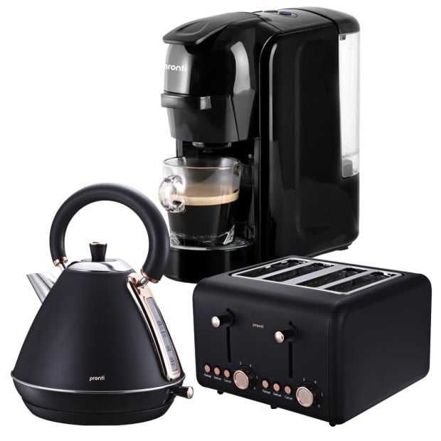 Pronti 3-in-1 Black Breakfast Set Kettle, 4-Slice Toaster and Pronti HomeMaid Coffee Machine Appliance Combo Image 2