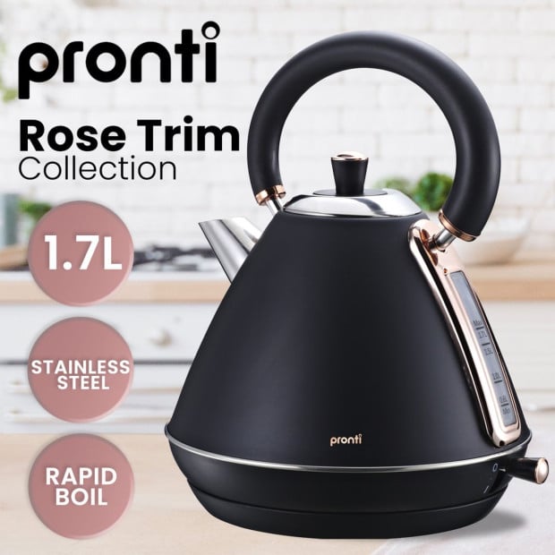 Pronti 3-in-1 Black Breakfast Set Kettle, 4-Slice Toaster and Pronti HomeMaid Coffee Machine Appliance Combo Image 3