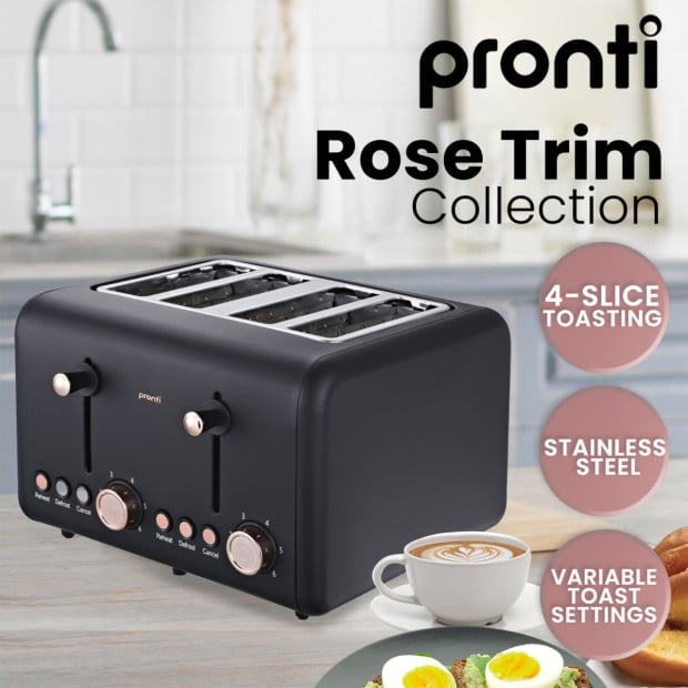 Pronti 3-in-1 Black Breakfast Set Kettle, 4-Slice Toaster and Pronti HomeMaid Coffee Machine Appliance Combo Image 4