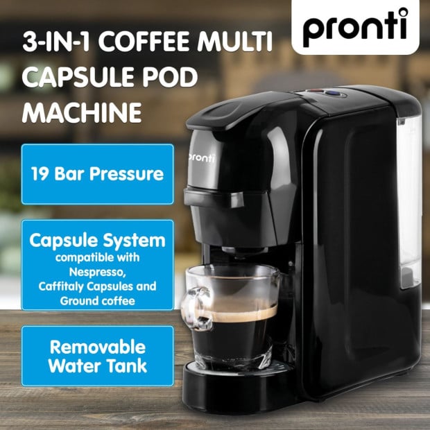 Pronti 3-in-1 Black Breakfast Set Kettle, 4-Slice Toaster and Pronti HomeMaid Coffee Machine Appliance Combo Image 5