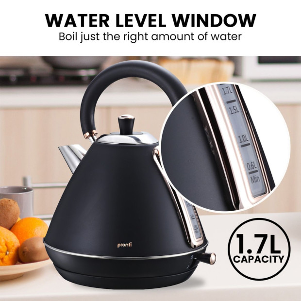 Pronti 3-in-1 Black Breakfast Set Kettle, 4-Slice Toaster and Pronti HomeMaid Coffee Machine Appliance Combo Image 9