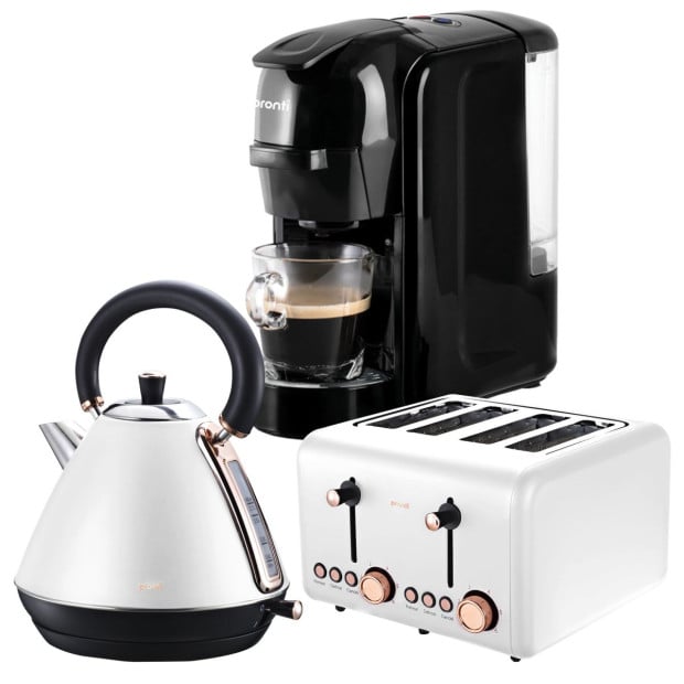 Pronti 3-in-1 White Breakfast Set Kettle, 4-Slice Toaster and Pronti HomeMaid Coffee Machine Appliance Combo Image 2