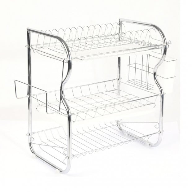 3 Tier Stainless Steel Dish Rack Draine Kitchen Storage Cup Holder Image 2