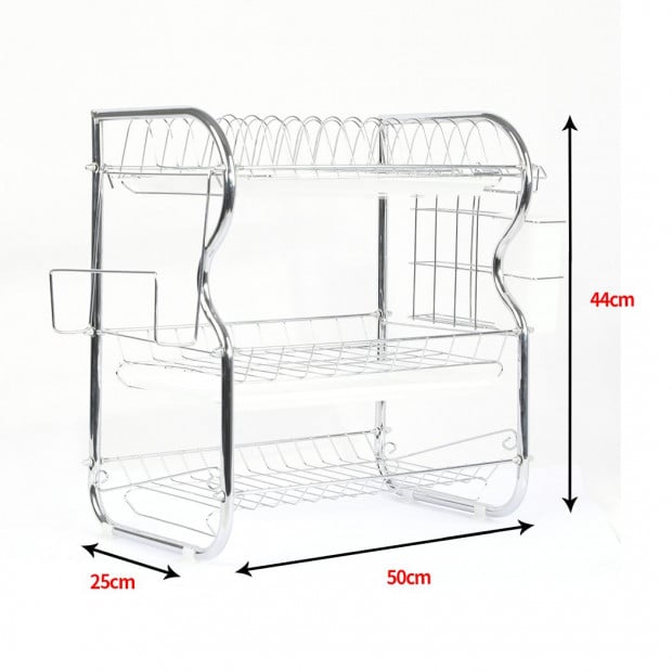 3 Tier Stainless Steel Dish Rack Draine Kitchen Storage Cup Holder Image 3