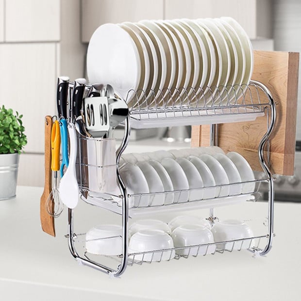 3 Tier Stainless Steel Dish Rack Draine Kitchen Storage Cup Holder Image 8