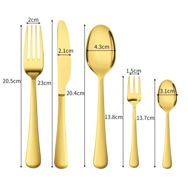 Stainless Steel Cutlery Set Knife Fork Spoon Gold Tableware 30PCS Image 3
