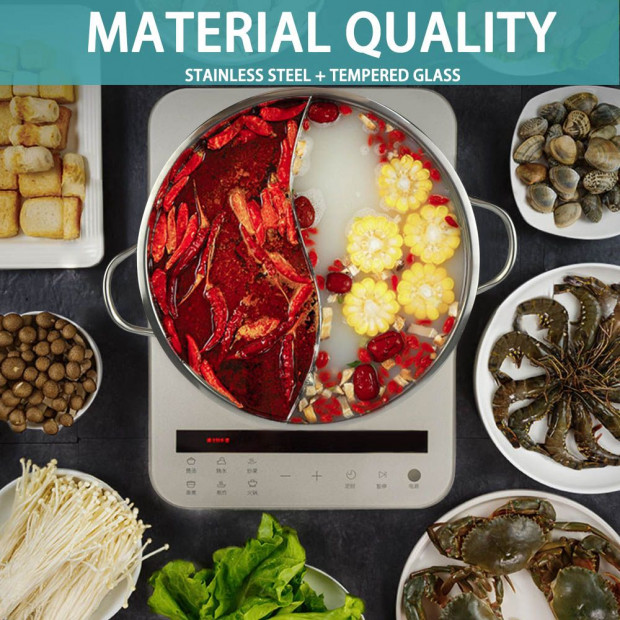34cm Stainless Steel Mandarin Duck Hot Pot Induction Cooker w/ Lid Image 3