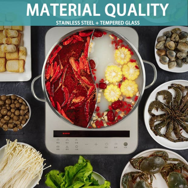 36cm Stainless Steel Mandarin Duck Hot Pot Induction Cookware w/ Lid Image 3