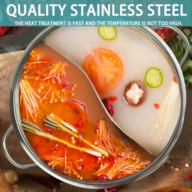 34cm Stainless Steel Mandarin Duck Hot Pot Induction Cooker w/ Lid Image 4
