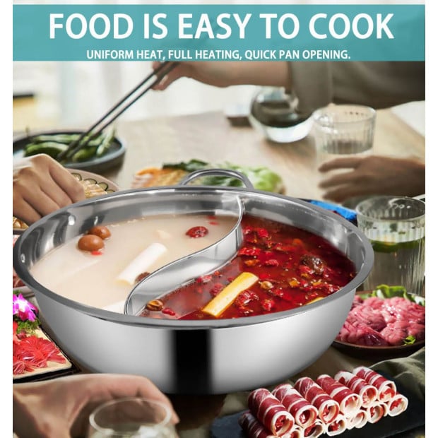 34cm Stainless Steel Mandarin Duck Hot Pot Induction Cooker w/ Lid Image 5