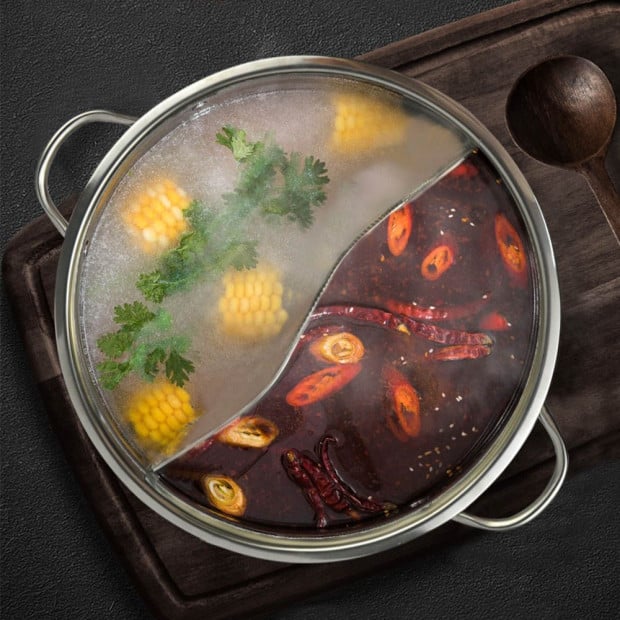 34cm Stainless Steel Mandarin Duck Hot Pot Induction Cooker w/ Lid Image 6