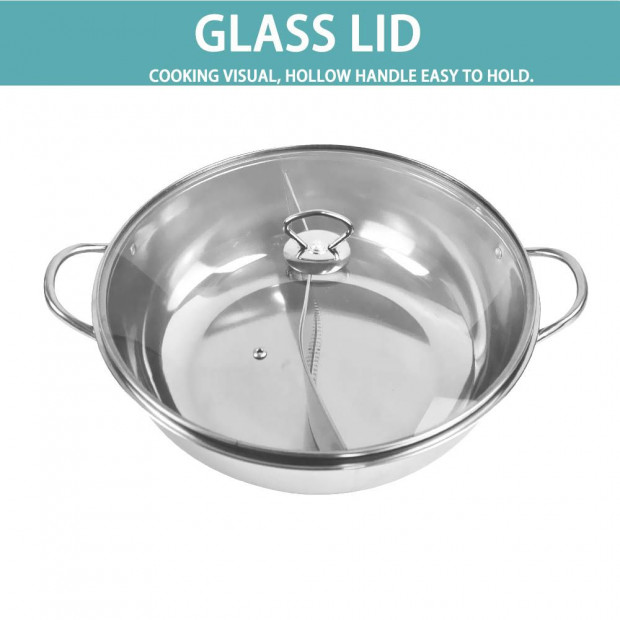 34cm Stainless Steel Mandarin Duck Hot Pot Induction Cooker w/ Lid Image 8