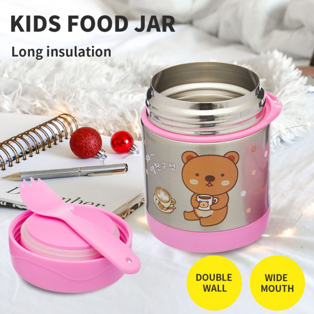 Funtainer Kids S/Steel 290ml Vacuum Insulated Food Jar Pink Baby