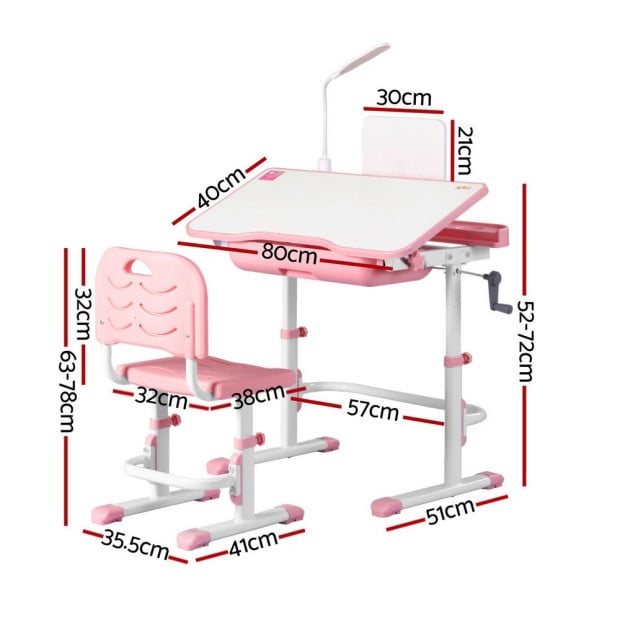 Kids Table And Chair Set Adjustable Study Desk W/ Led Lamp Reading Pink Image 2