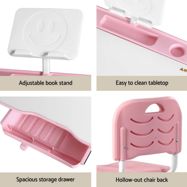 Kids Table And Chair Set Adjustable Study Desk W/ Led Lamp Reading Pink Image 6