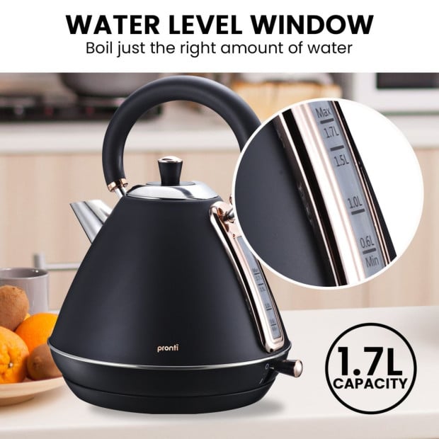 Pronti 1.7L Rose Trim Collection Kettle - Black Image 7