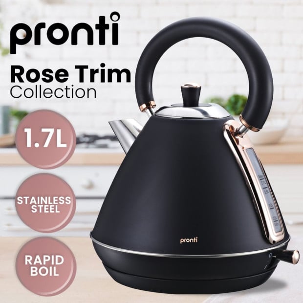 Pronti 1.7L Rose Trim Collection Kettle - Black