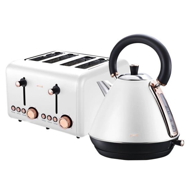 Pronti Rose Trim Collection Toaster & Kettle Bundle - White Image 2