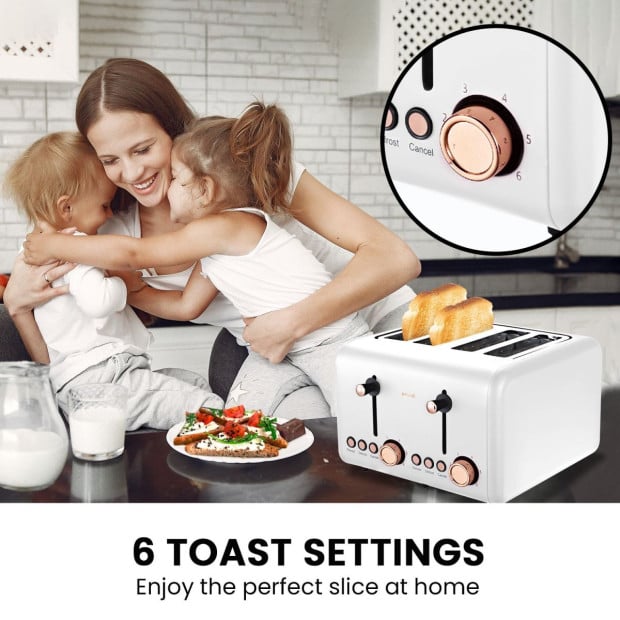 Pronti Rose Trim Collection Toaster & Kettle Bundle - White Image 12