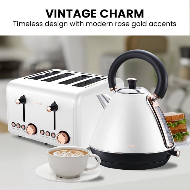 Pronti Rose Trim Collection Toaster & Kettle Bundle - White Image 6