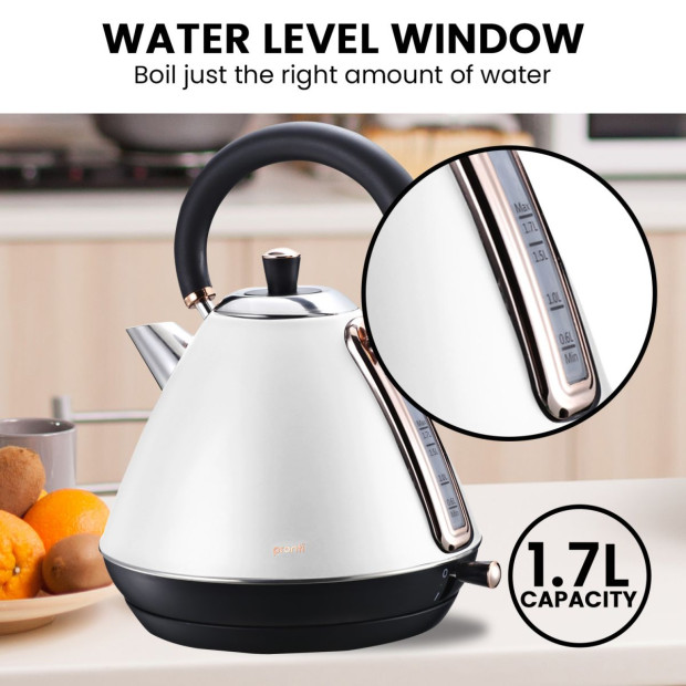 Pronti Rose Trim Collection Toaster & Kettle Bundle - White Image 7