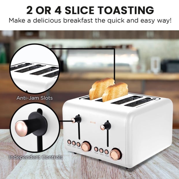Pronti Rose Trim Collection Toaster & Kettle Bundle - White Image 8