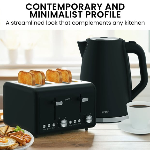 Pronti Silver Noir Collection 4 Slice Toaster and Kettle Bundle Image 7