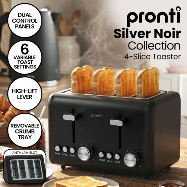 Pronti Silver Noir Collection 4 Slice Toaster and Kettle Bundle Image 9