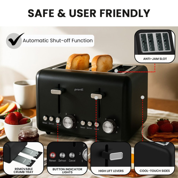 Pronti Silver Noir Collection 4 Slice Toaster and Kettle Bundle Image 11