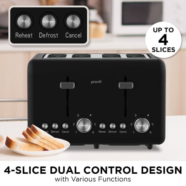 Pronti Silver Noir Collection 4 Slice Toaster and Kettle Bundle Image 13