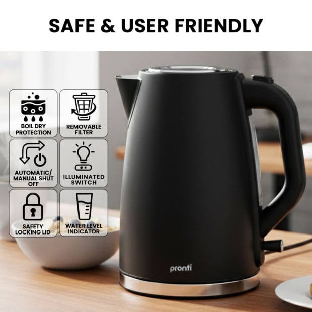 Pronti Silver Noir Collection 4 Slice Toaster and Kettle Bundle Image 14