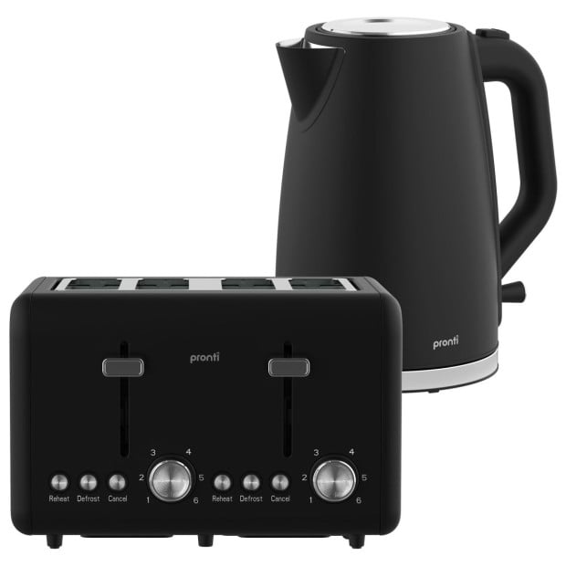 Pronti Silver Noir Collection 4 Slice Toaster and Kettle Bundle Image 15