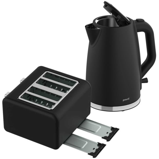 Pronti Silver Noir Collection 4 Slice Toaster and Kettle Bundle Image 16