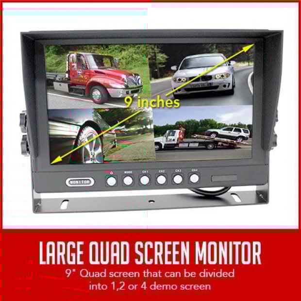 Elinz 9In Split screen Monitor 4pin Rearview 12v/24v Sunshade Inputs Image 2