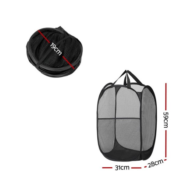 2x Laundry Basket Hamper Foldable Black Image 2