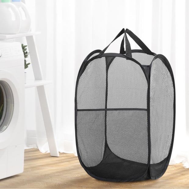 2x Laundry Basket Hamper Foldable Black Image 5