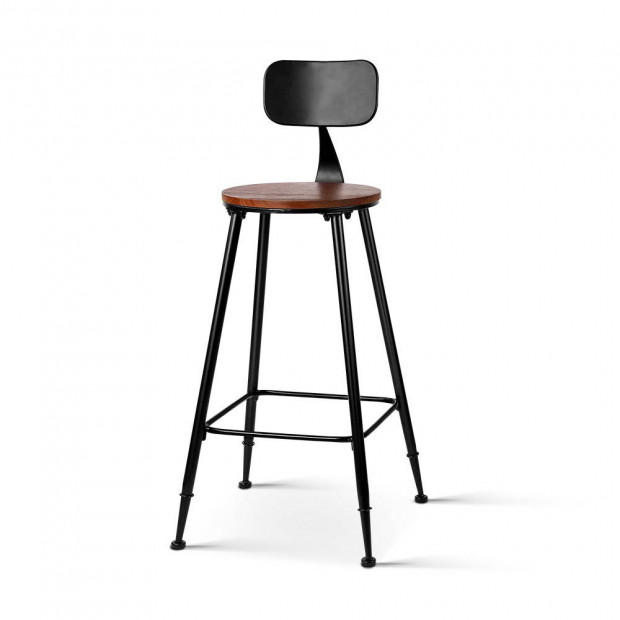 2x Vintage Bar Stools ALEX Retro Pine Wood Metal Frame