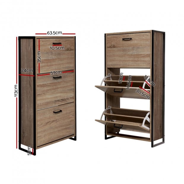 Shoe Cabinet Rack Wooden Organiser Up to 24 Pairs Shelf Cupboard Image 2