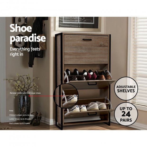 Shoe Cabinet Rack Wooden Organiser Up to 24 Pairs Shelf Cupboard Image 5