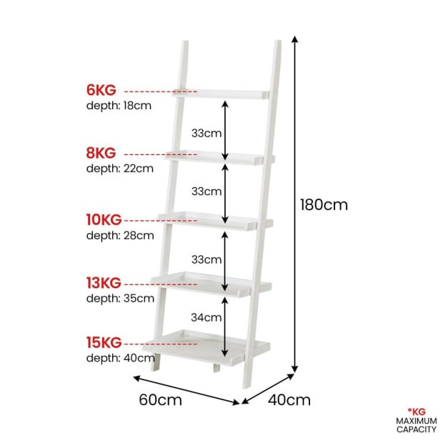 Sarantino Aster 5-Tier Ladder Shelf - White Image 4